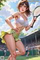 A woman holding a tennis racket on a tennis court.