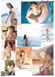 A collage of photos of a woman in a bikini.